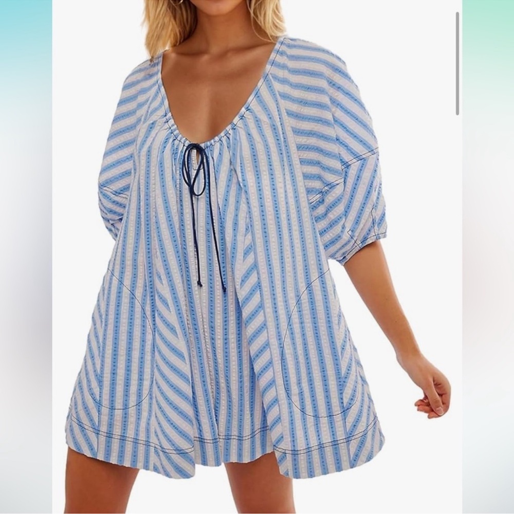 Blue and White Striped Jumpsuit